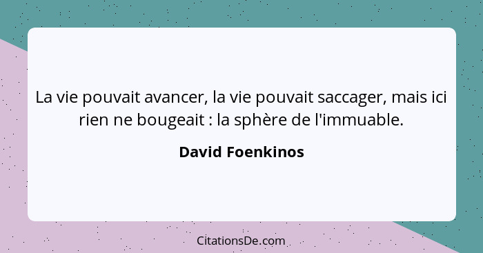 La vie pouvait avancer, la vie pouvait saccager, mais ici rien ne bougeait : la sphère de l'immuable.... - David Foenkinos