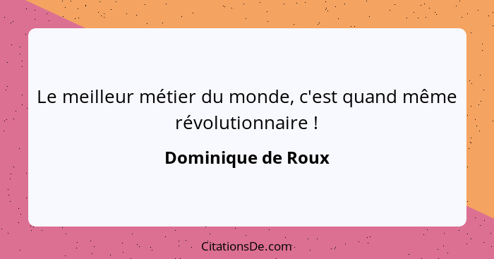 Le meilleur métier du monde, c'est quand même révolutionnaire !... - Dominique de Roux