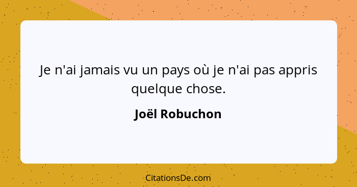 Je n'ai jamais vu un pays où je n'ai pas appris quelque chose.... - Joël Robuchon