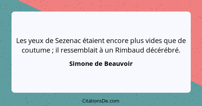 Les yeux de Sezenac étaient encore plus vides que de coutume ; il ressemblait à un Rimbaud décérébré.... - Simone de Beauvoir
