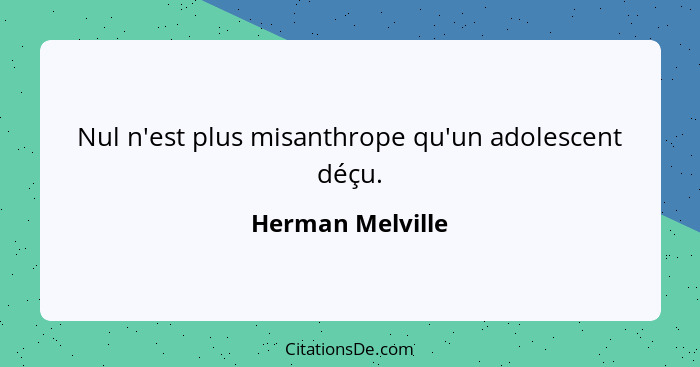 Nul n'est plus misanthrope qu'un adolescent déçu.... - Herman Melville