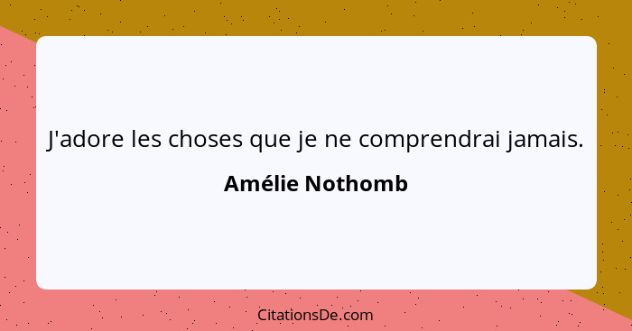 J'adore les choses que je ne comprendrai jamais.... - Amélie Nothomb