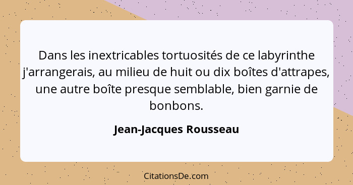 Dans les inextricables tortuosités de ce labyrinthe j'arrangerais, au milieu de huit ou dix boîtes d'attrapes, une autre boîte... - Jean-Jacques Rousseau