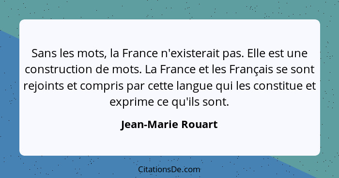 Sans les mots, la France n'existerait pas. Elle est une construction de mots. La France et les Français se sont rejoints et compri... - Jean-Marie Rouart