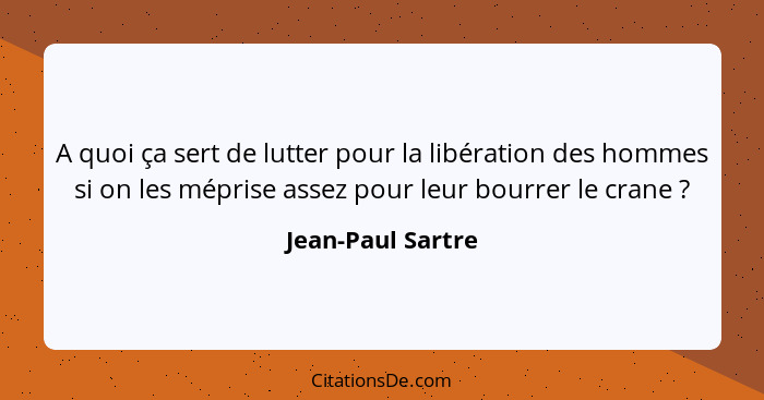 A quoi ça sert de lutter pour la libération des hommes si on les méprise assez pour leur bourrer le crane ?... - Jean-Paul Sartre