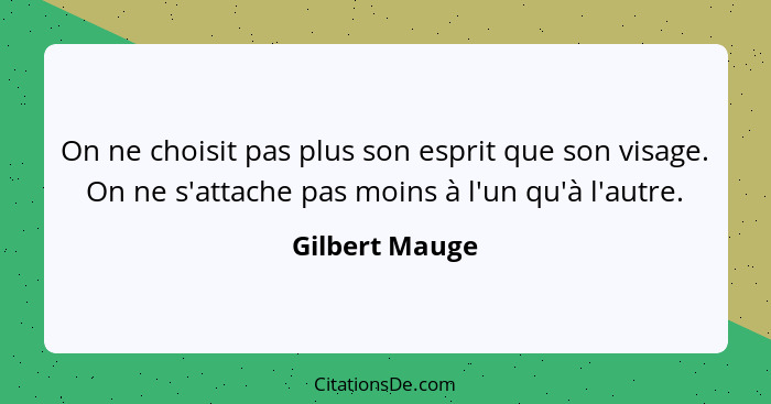 On ne choisit pas plus son esprit que son visage. On ne s'attache pas moins à l'un qu'à l'autre.... - Gilbert Mauge