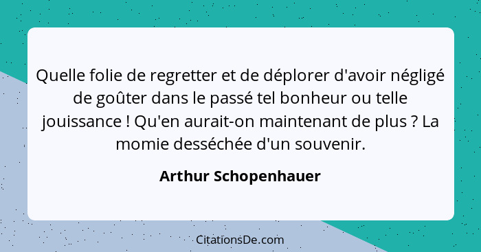 Quelle folie de regretter et de déplorer d'avoir négligé de goûter dans le passé tel bonheur ou telle jouissance ! Qu'en au... - Arthur Schopenhauer