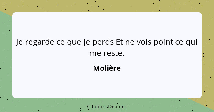 Je regarde ce que je perds Et ne vois point ce qui me reste.... - Molière