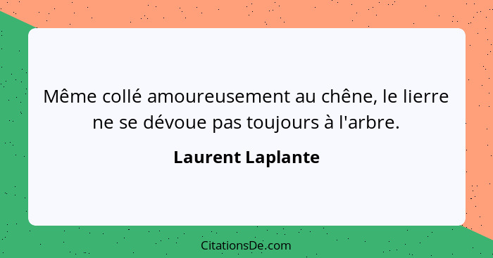 Même collé amoureusement au chêne, le lierre ne se dévoue pas toujours à l'arbre.... - Laurent Laplante