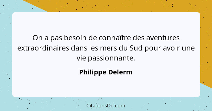 On a pas besoin de connaître des aventures extraordinaires dans les mers du Sud pour avoir une vie passionnante.... - Philippe Delerm