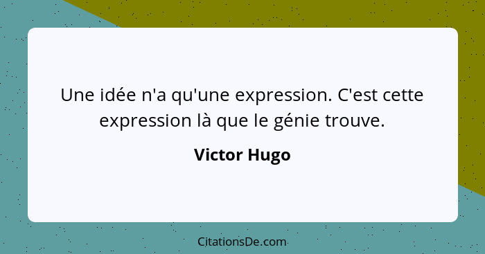 Une idée n'a qu'une expression. C'est cette expression là que le génie trouve.... - Victor Hugo