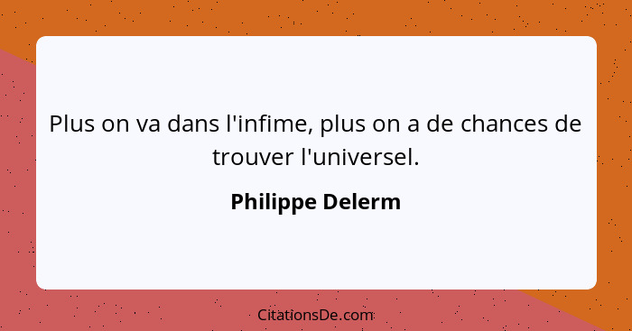 Plus on va dans l'infime, plus on a de chances de trouver l'universel.... - Philippe Delerm