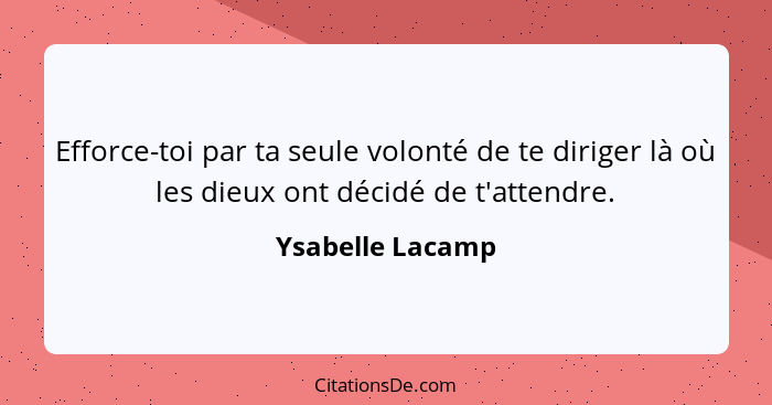 Efforce-toi par ta seule volonté de te diriger là où les dieux ont décidé de t'attendre.... - Ysabelle Lacamp