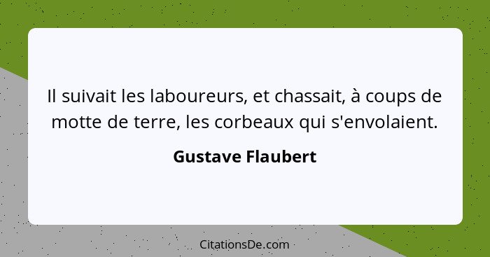 Il suivait les laboureurs, et chassait, à coups de motte de terre, les corbeaux qui s'envolaient.... - Gustave Flaubert