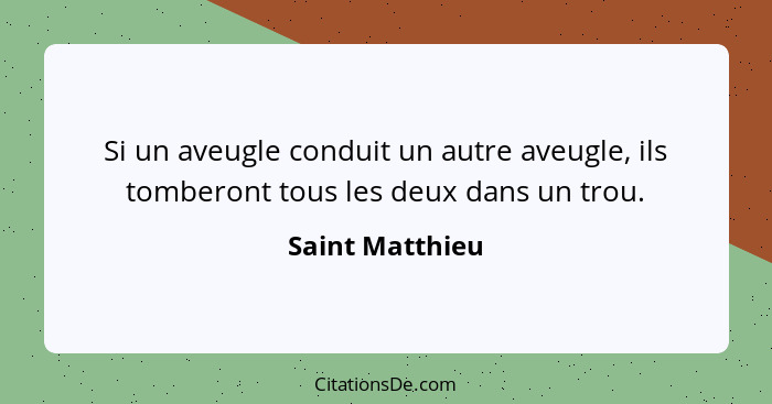 Si un aveugle conduit un autre aveugle, ils tomberont tous les deux dans un trou.... - Saint Matthieu