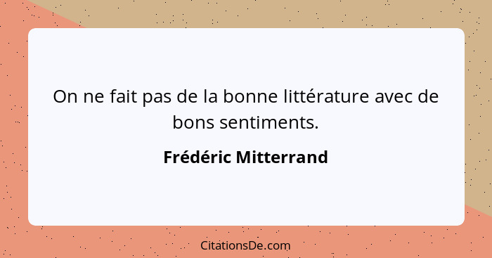 On ne fait pas de la bonne littérature avec de bons sentiments.... - Frédéric Mitterrand