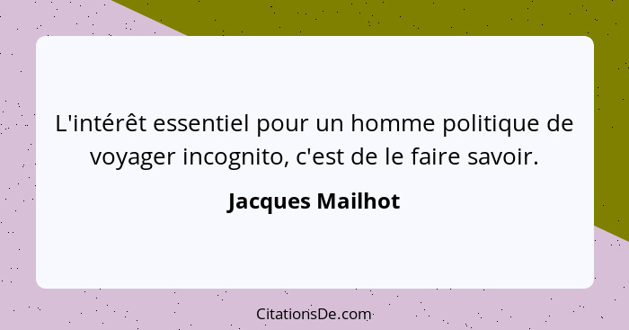 L'intérêt essentiel pour un homme politique de voyager incognito, c'est de le faire savoir.... - Jacques Mailhot