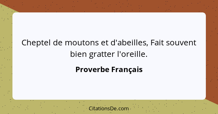 Cheptel de moutons et d'abeilles, Fait souvent bien gratter l'oreille.... - Proverbe Français