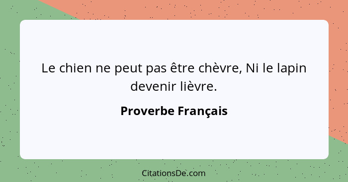 Le chien ne peut pas être chèvre, Ni le lapin devenir lièvre.... - Proverbe Français