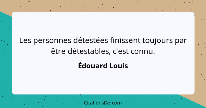 Les personnes détestées finissent toujours par être détestables, c'est connu.... - Édouard Louis