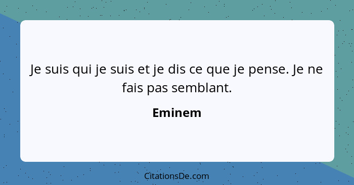 Je suis qui je suis et je dis ce que je pense. Je ne fais pas semblant.... - Eminem