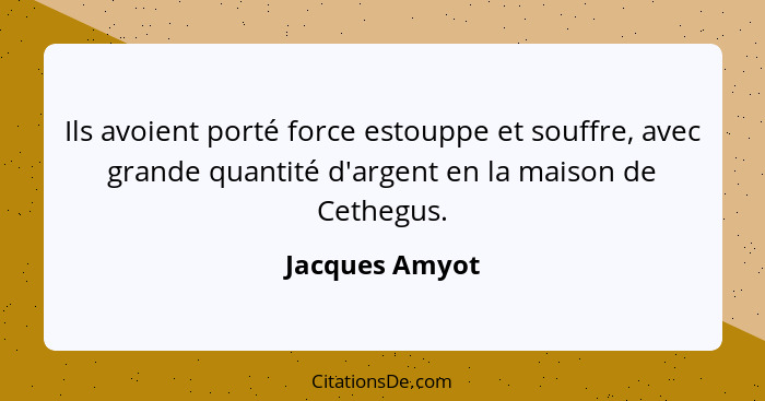 Ils avoient porté force estouppe et souffre, avec grande quantité d'argent en la maison de Cethegus.... - Jacques Amyot