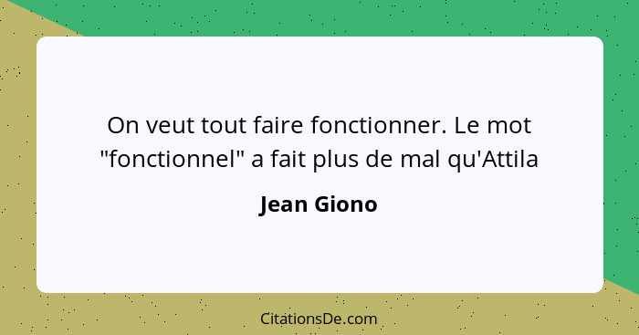 On veut tout faire fonctionner. Le mot "fonctionnel" a fait plus de mal qu'Attila... - Jean Giono