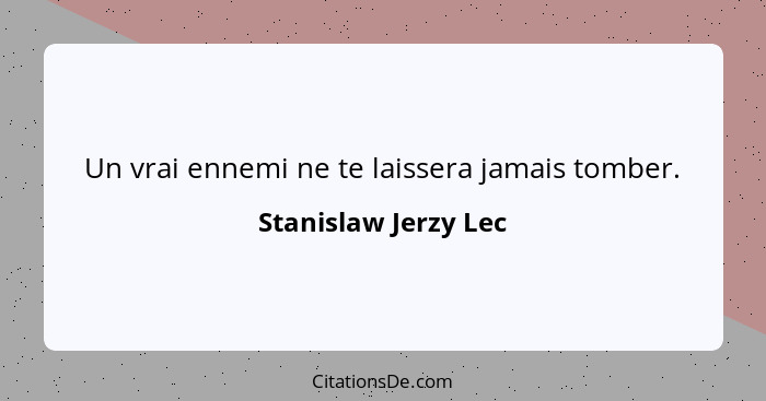 Un vrai ennemi ne te laissera jamais tomber.... - Stanislaw Jerzy Lec