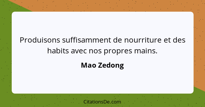 Produisons suffisamment de nourriture et des habits avec nos propres mains.... - Mao Zedong