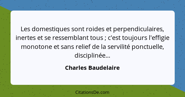 Les domestiques sont roides et perpendiculaires, inertes et se ressemblant tous ; c'est toujours l'effigie monotone et sans... - Charles Baudelaire