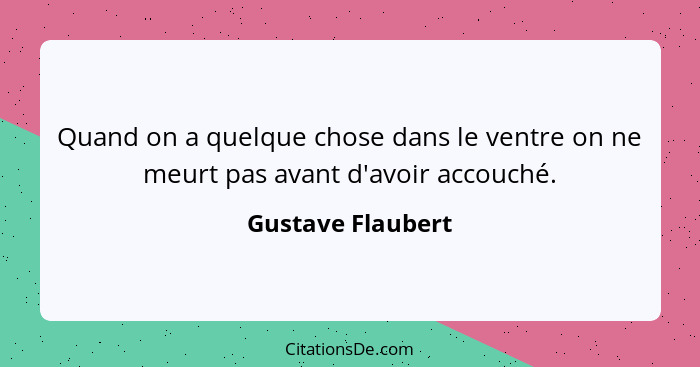 Quand on a quelque chose dans le ventre on ne meurt pas avant d'avoir accouché.... - Gustave Flaubert