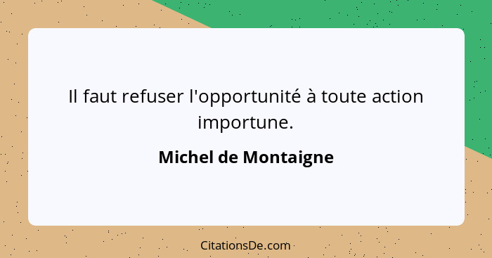 Il faut refuser l'opportunité à toute action importune.... - Michel de Montaigne