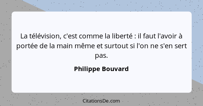 La télévision, c'est comme la liberté : il faut l'avoir à portée de la main même et surtout si l'on ne s'en sert pas.... - Philippe Bouvard