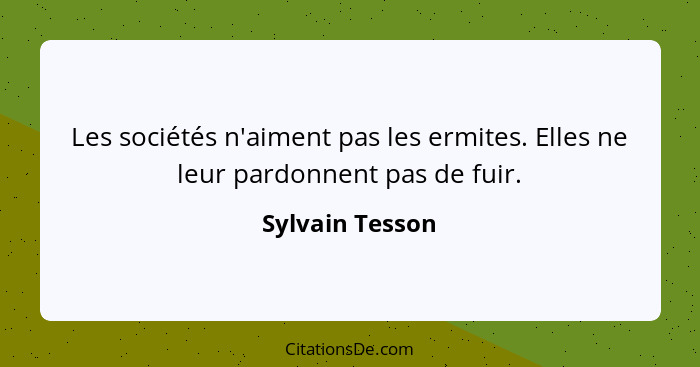 Les sociétés n'aiment pas les ermites. Elles ne leur pardonnent pas de fuir.... - Sylvain Tesson