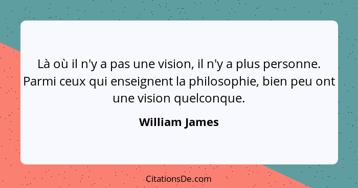 Là où il n'y a pas une vision, il n'y a plus personne. Parmi ceux qui enseignent la philosophie, bien peu ont une vision quelconque.... - William James