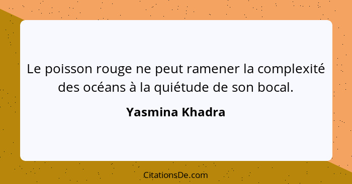 Le poisson rouge ne peut ramener la complexité des océans à la quiétude de son bocal.... - Yasmina Khadra