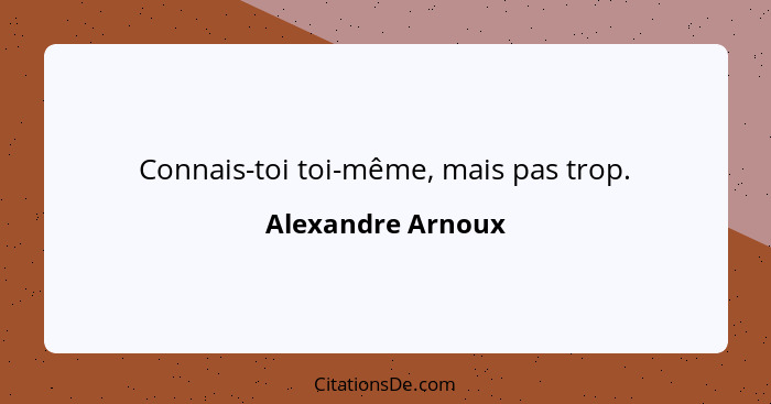 Connais-toi toi-même, mais pas trop.... - Alexandre Arnoux