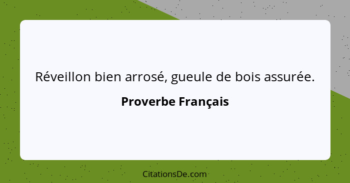 Réveillon bien arrosé, gueule de bois assurée.... - Proverbe Français