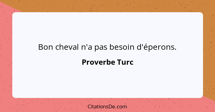 Bon cheval n'a pas besoin d'éperons.... - Proverbe Turc