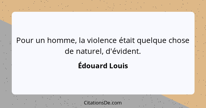 Pour un homme, la violence était quelque chose de naturel, d'évident.... - Édouard Louis