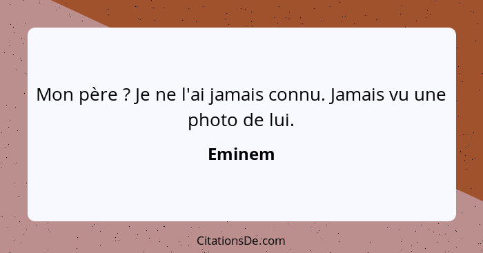 Mon père ? Je ne l'ai jamais connu. Jamais vu une photo de lui.... - Eminem