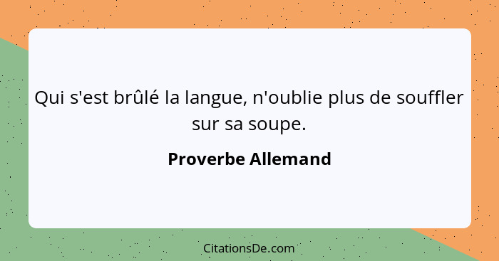 Qui s'est brûlé la langue, n'oublie plus de souffler sur sa soupe.... - Proverbe Allemand