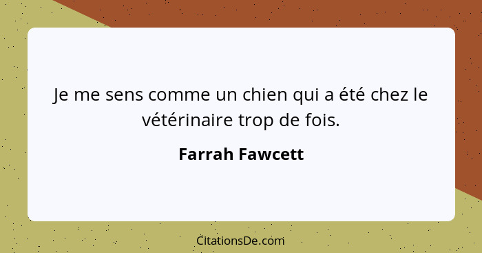 Je me sens comme un chien qui a été chez le vétérinaire trop de fois.... - Farrah Fawcett