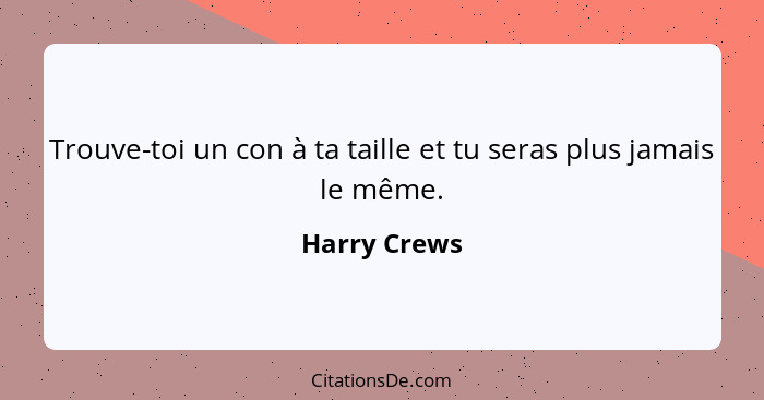 Trouve-toi un con à ta taille et tu seras plus jamais le même.... - Harry Crews