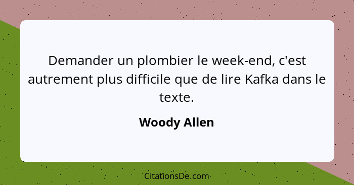 Demander un plombier le week-end, c'est autrement plus difficile que de lire Kafka dans le texte.... - Woody Allen