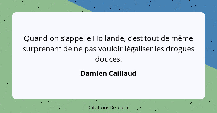 Quand on s'appelle Hollande, c'est tout de même surprenant de ne pas vouloir légaliser les drogues douces.... - Damien Caillaud