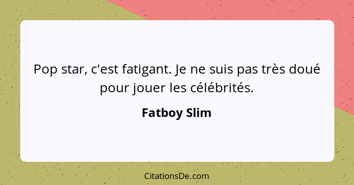 Pop star, c'est fatigant. Je ne suis pas très doué pour jouer les célébrités.... - Fatboy Slim