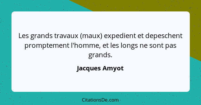 Les grands travaux (maux) expedient et depeschent promptement l'homme, et les longs ne sont pas grands.... - Jacques Amyot