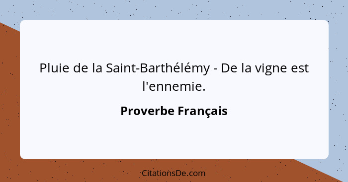 Pluie de la Saint-Barthélémy - De la vigne est l'ennemie.... - Proverbe Français