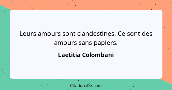 Leurs amours sont clandestines. Ce sont des amours sans papiers.... - Laetitia Colombani